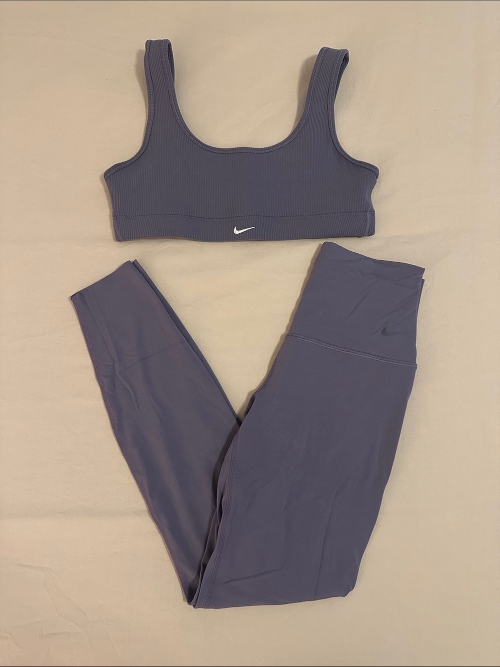 Nike Lavender Ribbed Sports Bra and High-Waist Leggings Set